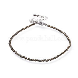 Bracciali con perle di pirite naturale, con 304 fermagli in acciaio inossidabile a moschettone e catene estensibili in ottone, sfaccettato, 7-1/4 pollice (18.5 cm)