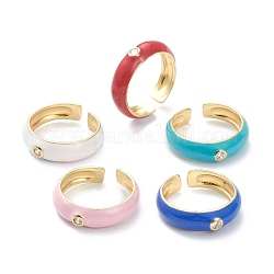 Brass Clear Cubic Zirconia Cuff Rings, Open Rings, Long-Lasting Plated, with Enamel, Real 18K Gold  Plated, Round, Mixed Color, 6mm, Inner Diameter: 17.5mm