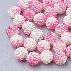Perline acrilico perla imitato, perline bacca, perline combinati, perle di perle sirena sfumate arcobaleno, tondo, rosa caldo, 12mm, Foro: 1 mm, circa 200pcs/scatola