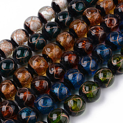 Perles vernissées de sable d'or manuelles , rond avec motif infini, couleur mixte, 18~19x18~19mm, Trou: 2mm, Environ 20 pcs/chapelet, 14.57 pouce (37 cm)