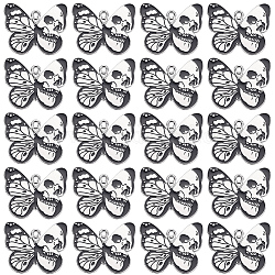 Sunnyclue Halloween-Emaille-Anhänger, Schmetterling mit Totenkopf-Anhänger, Platin Farbe, Schwarz, 23x28x1 mm, Bohrung: 2 mm, 20 Stück / Karton