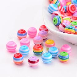 Resin Beads, Round, Lined, Mixed Color, about 8mm in diameter, hole: 2mm