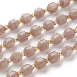 Natürliche sunstone Perlen Stränge, Runde, facettiert, 7x7x8 mm, Bohrung: 0.8 mm, ca. 38 Stk. / Strang, 15.35 Zoll (39 cm)