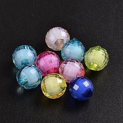 Perles en acrylique transparente, Perle en bourrelet, facette, ronde, couleur mixte, 10mm, Trou: 2mm, environ 1040 pcs/500 g