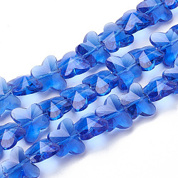 Perle di vetro trasparente, sfaccettato, farfalla, blu royal, 8x10x6mm, Foro: 1 mm