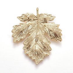 Autumn Theme Brass Pendants, Maple Leaf, Real 18K Gold Plated, 36~37x31x2mm, Hole: 2mm