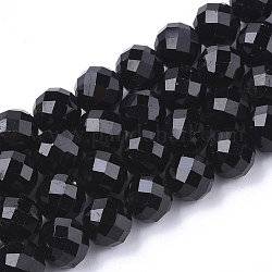 Naturali nera perle di tormalina fili, sfaccettato, tondo, 4~4.5x4mm, Foro: 1 mm, circa 49pcs/filo, 7.48 pollice