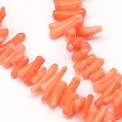 Copeaux teints brins de perles de corail synthétiques, corail, 4~18x2~5x2~4mm, Trou: 0.5mm
