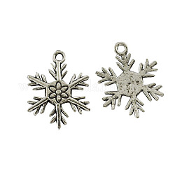 Tibetan Style Alloy Pendants, Cadmium Free & Nickel Free & Lead Free, Snowflake, for Christmas, Antique Silver, 26x19x2mm, Hole: 2mm