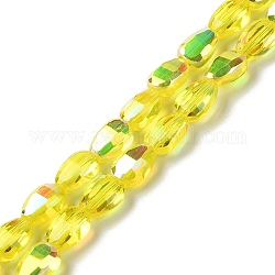 Trasparenti perle di vetro placca fili, ab colore placcato, sfaccettato, lacrima, giallo, 9x6.2x5mm, Foro: 1.2 mm, circa 71pcs/filo, 25'' (63.5 cm)
