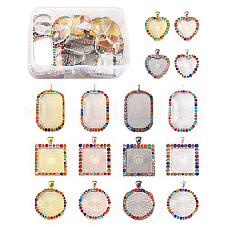 Pandahall DIY Pendant Making Kits, with Alloy Rhinestone Pendant Cabochon Settings and Transparent Glass Cabochons, Mixed Shapes, Mixed Color, Cabochon Settings: 16pcs/set