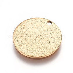 Revestimiento iónico (ip) 304 colgantes texturizados de acero inoxidable, plano y redondo, dorado, 15x1mm, agujero: 1.6 mm