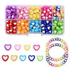 400Pcs 9 Colors Heart Acrylic Beads, Bead in Bead, Mixed Color, 7x8x4mm, Hole: 1.8mm, about 44~45pcs/color