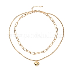 Vakuumplattiert 304 mehrlagige Doppelketten-Halskette aus Edelstahl mit Herzanhänger für Damen, golden, 16.34 Zoll (41.5 cm)