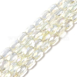 Transparentes perles de verre de galvanoplastie brins, plein arc-en-plaqué, facette, ovale, champagne jaune, 7x4.5x3mm, Trou: 0.9mm, Environ 78~81 pcs/chapelet, 22.83 pouce (58 cm)