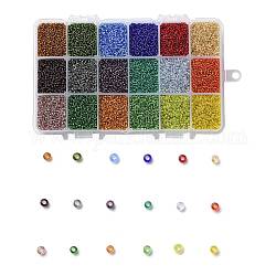 450g 18 Farben 12/0 Grad a runde Glasperlen, Silber ausgekleidet, Mischfarbe, 2x1.5 mm, Bohrung: 0.3 mm, 25 g / Farbe, ca. 48000 Stk. / Kasten