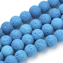 Synthetische Lavasteinperlenstränge, gefärbt, Runde, Deep-Sky-blau, 6 mm, Bohrung: 1 mm, ca. 61 Stk. / Strang, 14.96 Zoll (38 cm)
