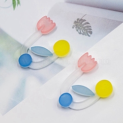 Asymmetrical Acrylic Cabochons Accessories, for Earrings Making, U shape Flower, Colorful, 39x34mm