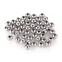 304 perles rondes cousues en acier inoxydable, pour la fabrication de bijoux artisanaux, couleur inoxydable, 6x5mm, Trou: 2.4mm