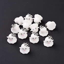 Halloween Acrylic Enamel Pendants, with Platinum Plated Brass Findings, Ghost Charm, White, 18x16.5x15.5mm, Hole: 1.2mm