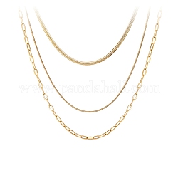 Titanium Steel Chains Three Layers Necklaces, Golden, 16.34 inch(41.5cm)