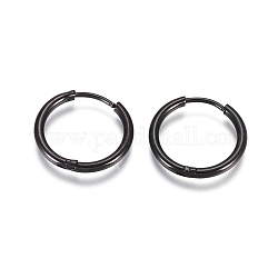 304 Stainless Steel Huggie Hoop Earrings, with 316 Surgical Stainless Steel Pin, Ring, Electrophoresis Black, 18x2mm, 12 Gauge, Pin: 0.9mm