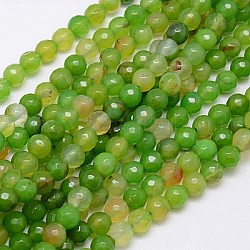 Chapelets de perles d'agate naturelle, facette, teinte, ronde, vert jaune, 8mm, Trou: 1mm, Environ 48 pcs/chapelet, 15 pouce