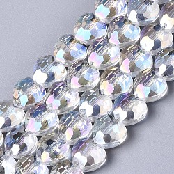 Chapelets de perles en verre électroplaqué, de couleur plaquée ab , facette, cœur, clair ab, 9.5x9.5x5.5mm, Trou: 1mm, Environ 70 pcs/chapelet, 24.41 pouce (62 cm)