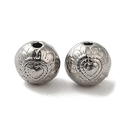 Perles en 304 acier inoxydable, plat et circulaire avec coeur, couleur inoxydable, 7x6.5mm, Trou: 1.4mm
