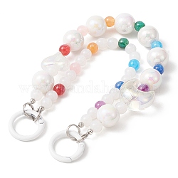 Sangles mobiles en perles de résine et d'acrylique, chaîne multifonctionnelle, avec bagues à ressort en alliage, coeur & lune & rond, colorées, 255mm