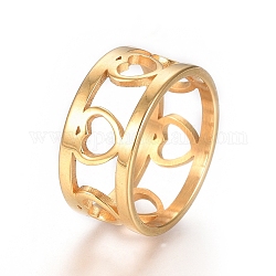 Placcatura ionica (ip) 304 anelli per le dita in acciaio inossidabile, Anelli a banda larga, cavo, cuore, oro, formato 6~10, 15~19mm