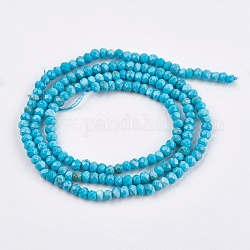 Hilos de perlas de turquesa natural teñidas, facetados, rerondana plana, 3x2mm, agujero: 1 mm, aproximamente 185 pcs / cadena, 15.5 pulgada (38.5 cm)