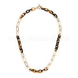 Opaque Cellulose Acetate(Resin) & Iron Paperclip Chains Necklaces, with 304 Stainless Steel Toggle Clasps, Golden, Goldenrod, 18.11~18.50 inch(46~47cm)