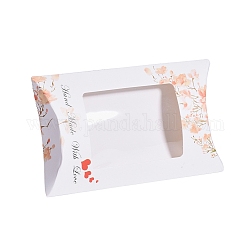 Бумажные подушки, подарочная коробка конфет, с чистым окном, цветочный узор, белые, 12.5x8x2.2 см