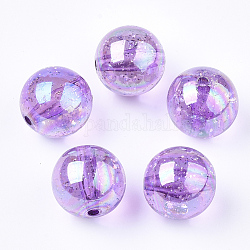 Perles en acrylique transparente, avec de la poudre de paillettes, perles de paillettes, ronde, moyen orchidée, 19~19.5x19mm, Trou: 2.5mm, environ 110 pcs/500 g