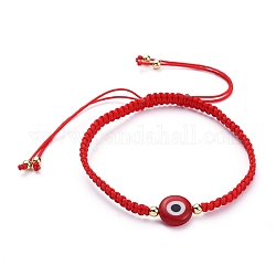 Bracciali di perline intrecciati con fili di nylon regolabili, braccialetti con cordino rosso, con perline di Murano fatte a mano e perline in ottone, rosso, diametro interno: 2-1/2 pollice ~ 4-1/8 pollici (6.5~10.5 cm)