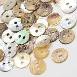 2 hoyos de madre, plano y redondo de botones de perlas, botón de concha akoya, bronceado, 9x1mm, agujero: 1.5 mm, aproximamente 2880 unidades / bolsa