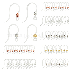CHGCRAFT 72Pcs 4 Colors Transparent Earring Hooks Earring Fish Hooks French Hooks Earring Wires with Stainless Steel Round Beads Loops for Jewelry Making, 16x12x3mm