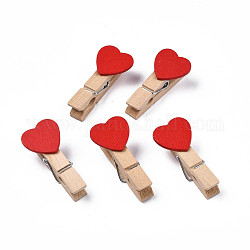 Holz-Handwerk Klammern Clips mit Herz Perlen, rot, 35x7 mm