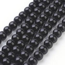 Chapelets de perles en pierre noire synthétique, teinte, ronde, noir, 8mm, Trou: 1mm, Environ 49 pcs/chapelet, 14.5~15 pouce