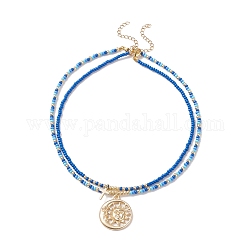 Set di collane con ciondoli a croce e luna e sole in acciaio inossidabile 2pz 2 stile, collane di perline di semi di vetro per le donne, blu, 14.88 pollice (37.8 cm), 16.14 pollice (41 cm), 1pc / style
