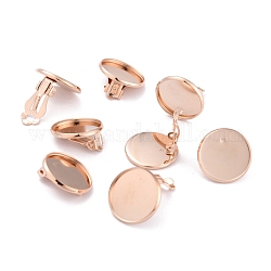 304 Stainless Steel Clip-on Earring Setting, Flat Round, Rose Gold, 17.5x17.5x8.5mm, Hole: 3mm, Tray: 16mm