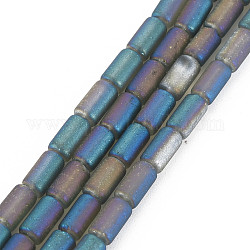 Galvanoplastie brins de perles de verre transparent dépoli, colonne, turquoise, 7.5x4mm, Trou: 0.8mm, Environ 72 pcs/chapelet, 21.26 pouce (54 cm)