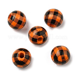 Perles européennes en bois d'automne, perles imprimées à gros trous, ronde, tartan, 16mm, Trou: 4mm