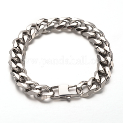 201 Stainless Steel Curb Chains Bracelets, with Lobster Claw Clasps, Faceted, Stainless Steel Color, 8-1/2 inch(215mm)