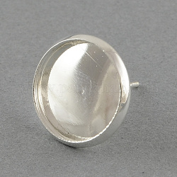 Brass Stud Earring Settings, Flat Round, Silver Color Plated, Tray: 12mm, 14mm, pin: 0.6mm