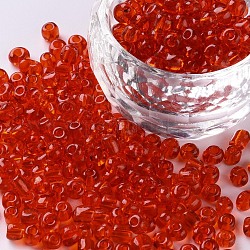 Perles de rocaille en verre, transparent , ronde, trou rond, rouge, 6/0, 4mm, Trou: 1.5mm, environ 450 pcs/50 g, 50 g / sac, 18 sacs/2 livres