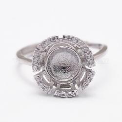 925 Sterling Silber Finger Ring Komponenten, mit Zirkonia, Platin Farbe, Fach: 6 mm, 17 mm
