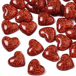 Cabochons in resina, con polvere di scintillio, cuore, rosso, 14x16x5mm
