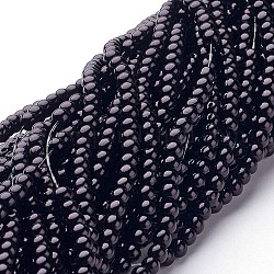 Glass Pearl Beads Strands, Pearlized, Round, Black, 3~4mm, Hole: 1mm, about 190~200200pcs/strand, 25.59 inch(65cm)
